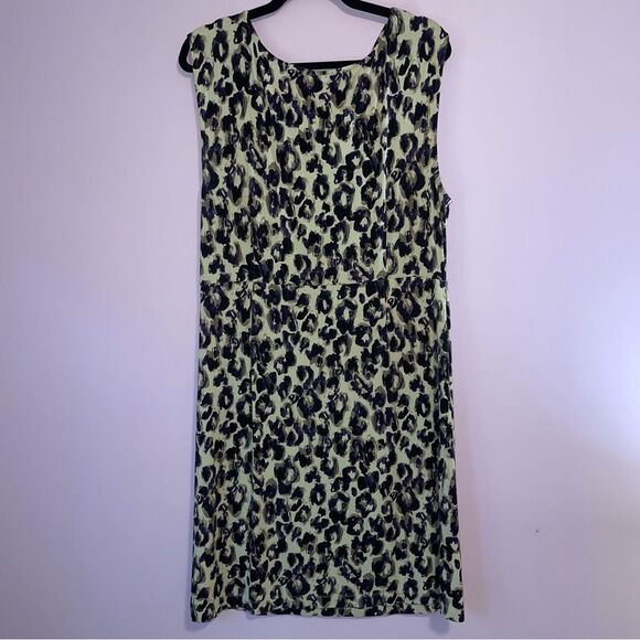 Ann Taylor Midi Dress Soft Stretch Jersey Knit Purple Leopard Print Cowl Size 14 - Picture 6 of 8